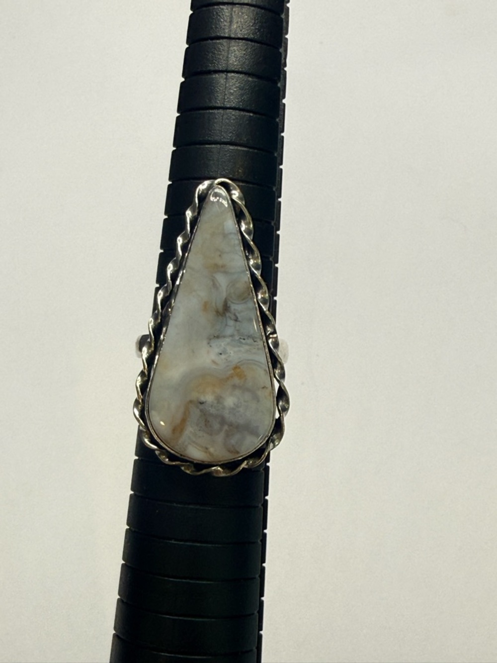 Handmade 925 Sterling Silver Teardrop Agate Ring Statement Piece Size 8